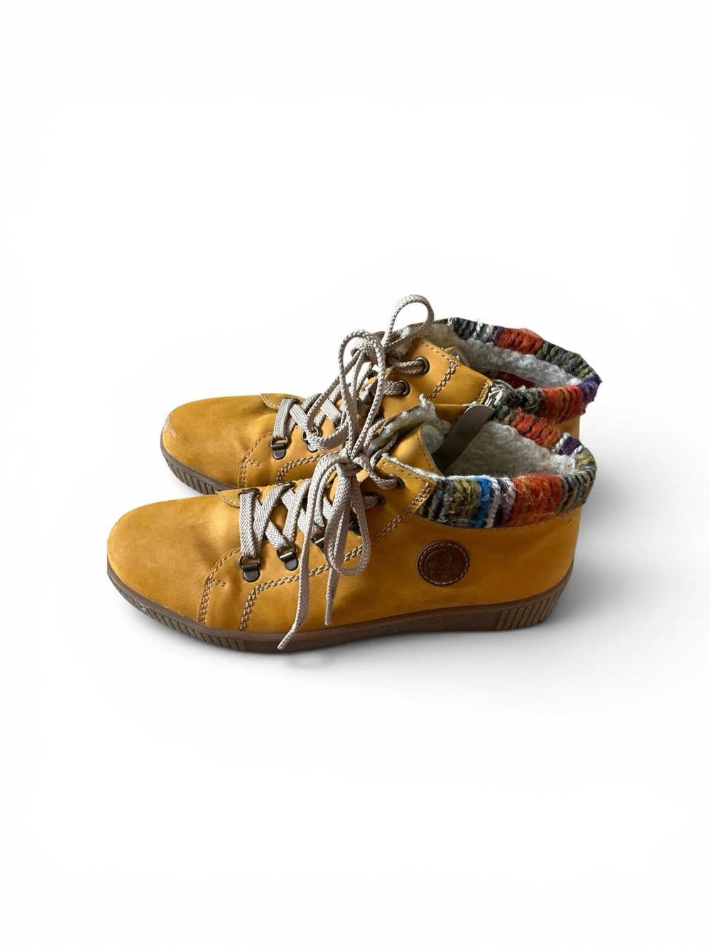 Rieker women’s M6411 boots mustard faux leather lace up ankle booties size 41/10